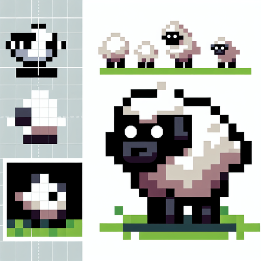 A 2D pixel sheep.
Single Game Texture. In-Game asset. 2d. Blank background. High contrast. No shadows.