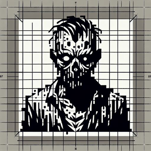 Un zombie en 2D vue du dessus.
Single Game Texture. In-Game asset. 2d. Blank background. High contrast. No shadows.