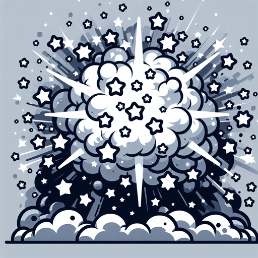 create a cartoon-style illustration of an explosion of stars.
Single Game Texture. In-Game asset. 2d. Blank background. High contrast. No shadows.