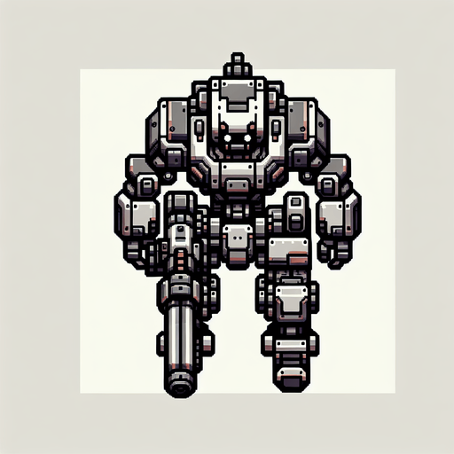 top down robot with gun.
Single Game Texture. In-Game asset. 2d. Blank background. High contrast. No shadows. topdown shooter