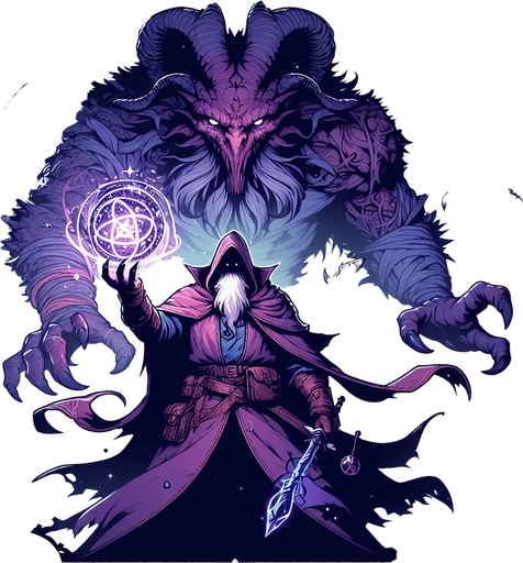 high definition closeup for a game titled "A Hero's Tale" and with the description "Embark on an epic quest as a powerful spellcaster, battle fierce foes across diverse and unique locations uncovering treasures.". Show text "Thanks for playing"  Show Purple Spellcaster, show evil monster.
Single Game Texture. In-Game asset. 2d. Blank background. High contrast. No shadows.