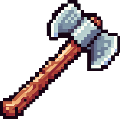 8bit, cartoon, axe.
Single Game Texture. In-Game asset. 2d. Blank background. High contrast. No shadows.