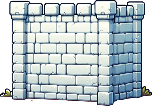 Create a cartoon-style illustration of a white wall of bricks on a beach.
Single Game Texture. In-Game asset. 2d. Blank background. High contrast. No shadows.