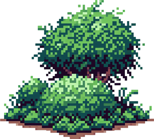 pixel art of a bush..
Single Game Texture. In-Game asset. 2d. Blank background. High contrast. No shadows.