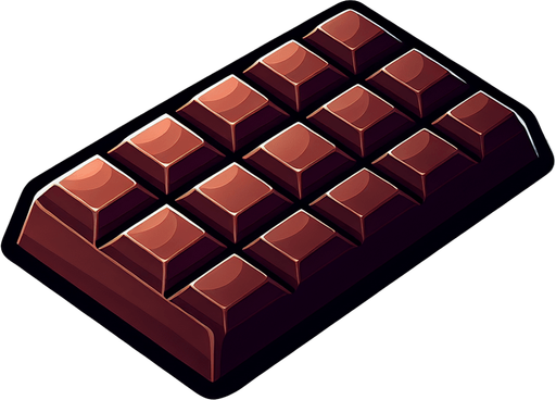 a chocolate bar.
Single Game Texture. In-Game asset. 2d. Blank background. High contrast. No shadows.