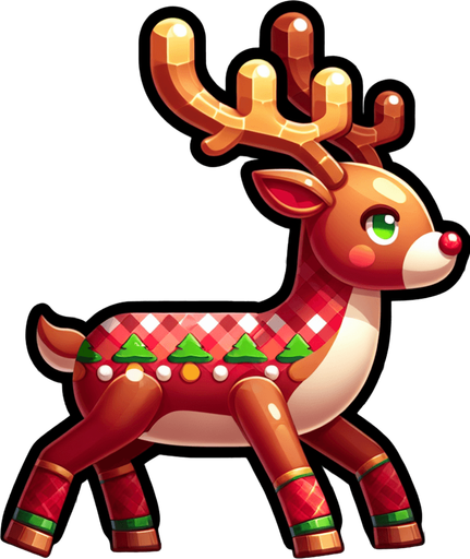 a christmas reindeer. plastic style. Single Game Texture. In-Game asset. 2d. Blank background. High contrast. No shadows.