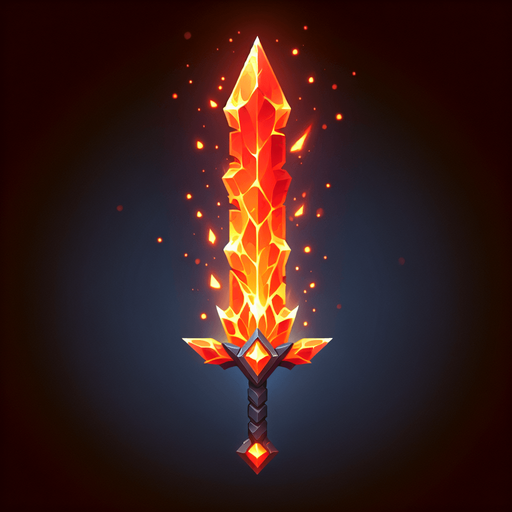 Magical elemental sword made of fire..
Single Game Texture. In-Game asset. 2d. Blank background. High contrast. No shadows.