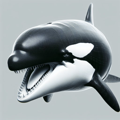 Straight horizontal Orca. Mouth open.
2024 game style. Photorealistic. Full side view