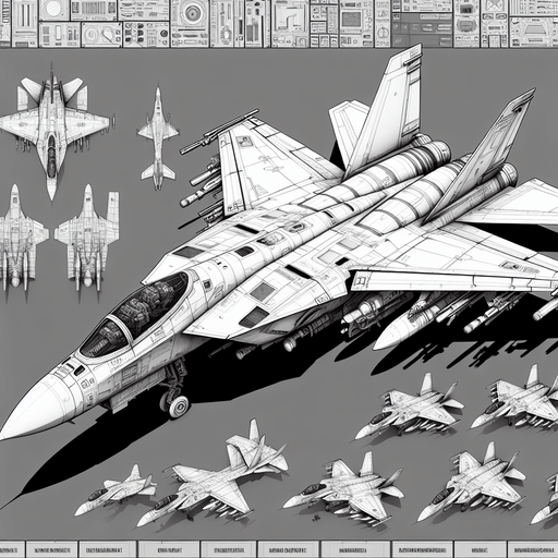 Fighter jet.
Single Game Texture. In-Game asset. 2d. Blank background. High contrast. No shadows.