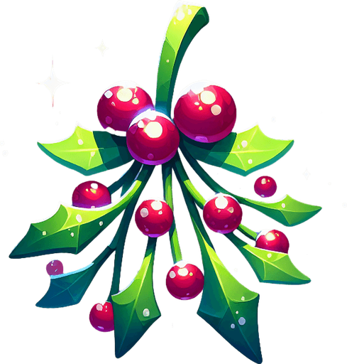 2d christmas magical mistletoe Single Game Texture. In-Game asset. 2d. Blank background. High contrast. No shadows.