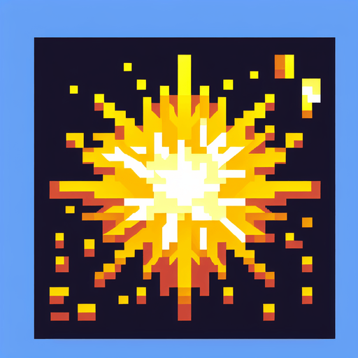 Bright yellow blast pixel art shooter game
Single Game Texture. In-Game asset. 2d. Blank background. High contrast. No shadows.