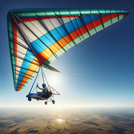 a hang glider flying.
full lateral view