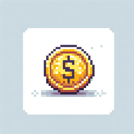 Pixel art coin for platform computer game.
Single Game Texture. In-Game asset. 2d. Blank background. High contrast. No shadows.