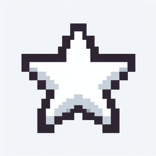 8-bit. cartoon. white star..
Single Game Texture. In-Game asset. 2d. Blank background. High contrast. No shadows.