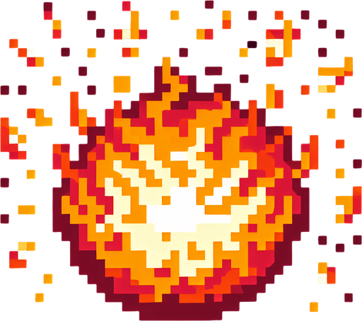 Cartoon, 8bit, fireball. Black border. Cicular..
Single Game Texture. In-Game asset. 2d. Blank background. High contrast. No shadows.