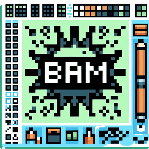 Pixel art of the bam symbol.
Single Game Texture. In-Game asset. 2d. Blank background. High contrast. No shadows.