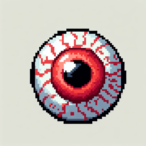 pixel art of a red eyeball.
Single Game Texture. In-Game asset. 2d. Blank background. High contrast. No shadows.