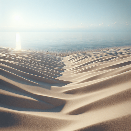 Front close view of a calm sea from the beach. nothing on the beach just flat sand. no sun...
photorealistic