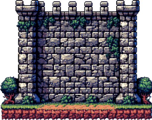 A medieval stone wall seen from the front. pixelart. Single Game Texture. In-Game asset. 2d. Blank background. High contrast. No shadows.