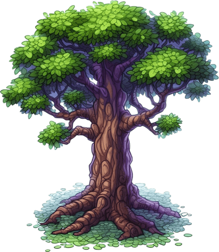 single background tree, full view.
Game Texture. In-Game asset. 2d. Pixelart. White background. Blank background. Low detail. High contrast.