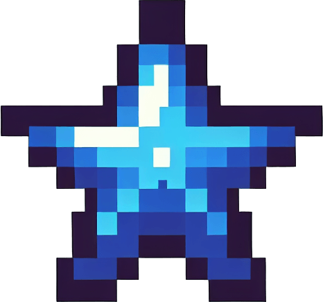 A tiny blue star. pixelart..
Single Game Texture. In-Game asset. 2d. Blank background. High contrast. No shadows.