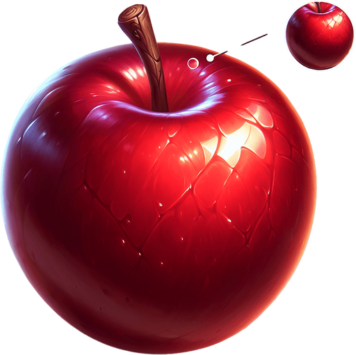 apple.
Single Game Texture. In-Game asset. 2d. Blank background. High contrast. No shadows.