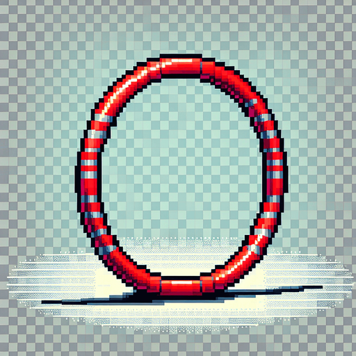 8-Bit hula hoop. The color is red. The hoop is flat facing towards the ground.
Single Game Texture. In-Game asset. 2d. Transparent background. High contrast. No shadows.