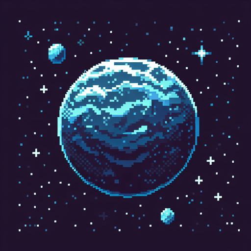 pixel art of a planet.
Single Game Texture. In-Game asset. 2d. Blank background. High contrast. No shadows.