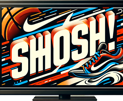 Text announcing 'Swoosh!'.
Basketball. Text only. Tv style ad.