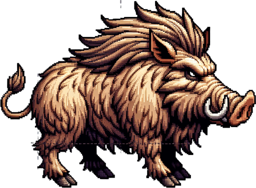 wild boar, facing left, no background.
Single Game Texture. In-Game asset. 2d. Blank background. High contrast. No shadows.