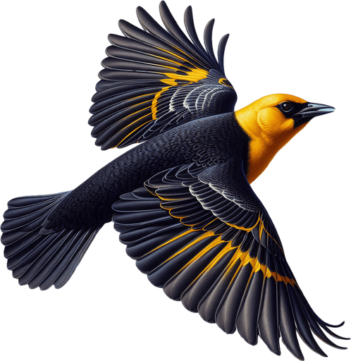 flying Yellow-headed Blackbird.