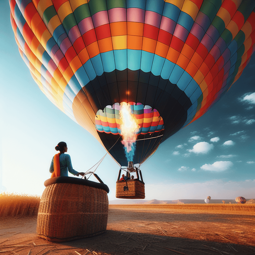 a full hot air balloon with a basket flying to the right.