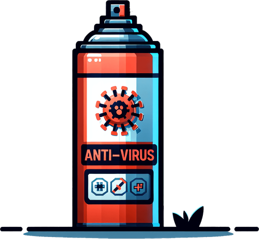 an anti virus spray.
Single Game Texture. In-Game asset. 2d. Blank background. High contrast. No shadows.