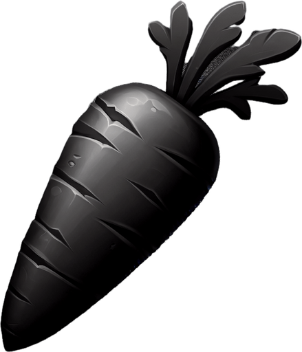 Carrot, черный цвет.
Single Game Texture. In-Game asset. 2d. Blank background. High contrast. No shadows.