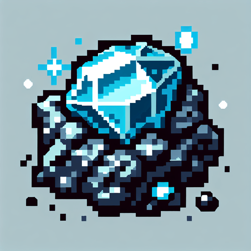 pixel art of a ore clump with blue diamonds.
Game asset. 2d. Blank background. High contrast. No shadows.