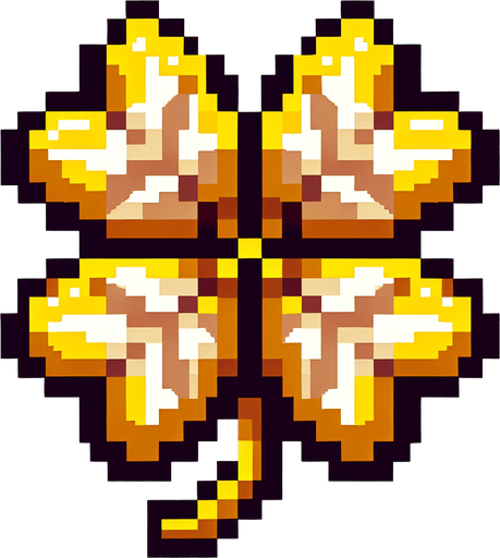 pixel art of a 4 leaf yellow clover..
Single Game Texture. In-Game asset. 2d. Blank background. High contrast. No shadows.