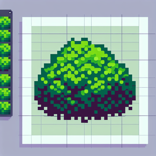 pixel art of a bush..
Single Game Texture. In-Game asset. 2d. Blank background. High contrast. No shadows.