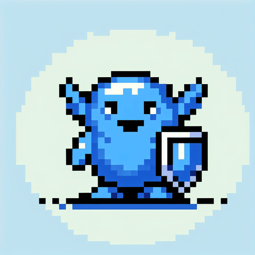 a friendly blue shielded elemental, I want the art style to reflect a classic 16-bit retro pixel art aesthetic, reminiscent of early 1990s RPGs..
Single Game Texture. In-Game asset. 2d. Blank background. High contrast. No shadows.