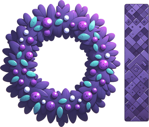 Simple Cartoon Christmas wreath. Purple
Single Game Texture. In-Game asset. 2d. Blank background. High contrast. No shadows.