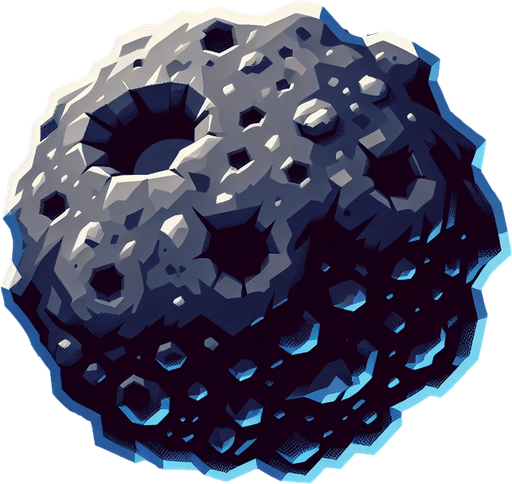 asteroid.
Single Game Texture. In-Game asset. 2d. Blank background. High contrast. No shadows.