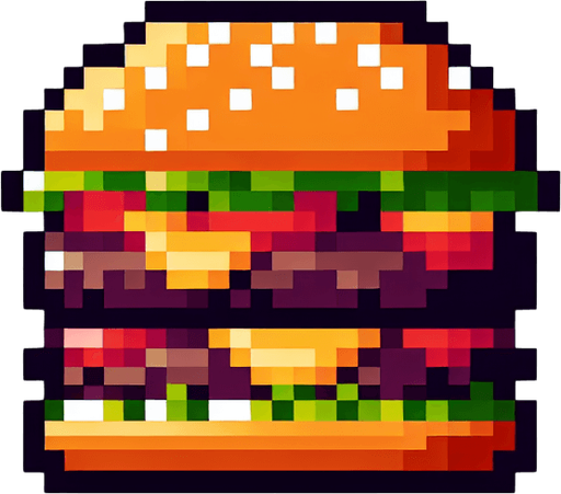 hamburger. pixelated. 8-bit.
Single Game Texture. In-Game asset. 2d. Blank background. High contrast. No shadows.