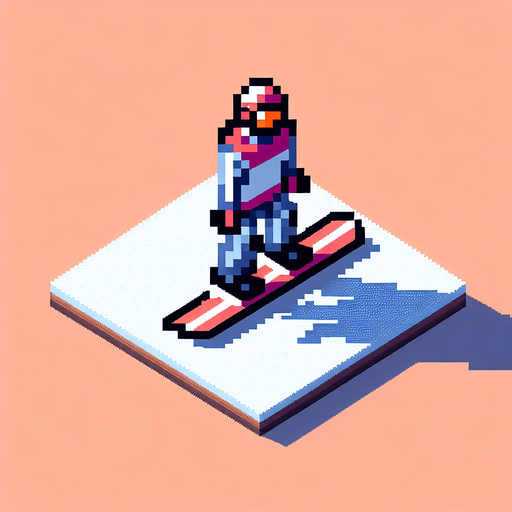 snowboarder. top-view. gta 2. seen from above. Single Game Texture. In-Game asset. 2d. Blank background. High contrast. No shadows. pixelated. 8 bit