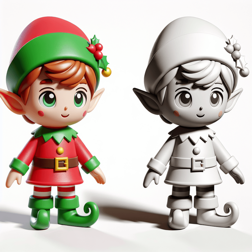 one cute christmas elf. plastic style. Single Game Texture. In-Game asset. 2d. Blank background. High contrast. No shadows.