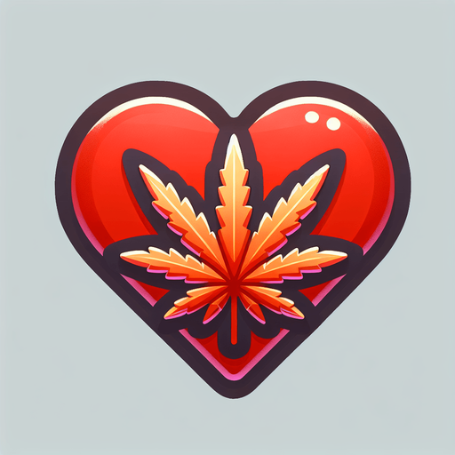 A heart in the shape of a cannabis leaf cartoon Single Game Texture. In-Game asset. 2d. Blank background. High contrast. No shadows. Single Game Texture. In-Game asset. 2d. Blank background. High contrast. No shadows.