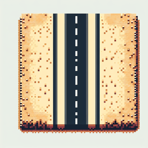 minimalistic dirt road background seen directly from above. bird-eye perspective. pixelated. 8 bit.
Single Game Texture. In-Game asset. 2d. Blank background. High contrast. No shadows.