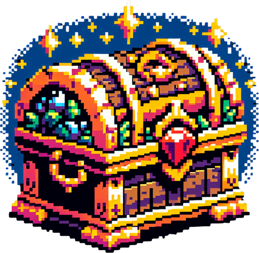 A mythical treasure chest, I want the art style to reflect a classic 16-bit retro pixel art aesthetic, reminiscent of early 1990s RPGs..
Single Game Texture. In-Game asset. 2d. Blank background. High contrast. No shadows.