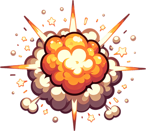 explosion frame.
Single Game Texture. In-Game asset. 2d. Blank background. High contrast. No shadows.