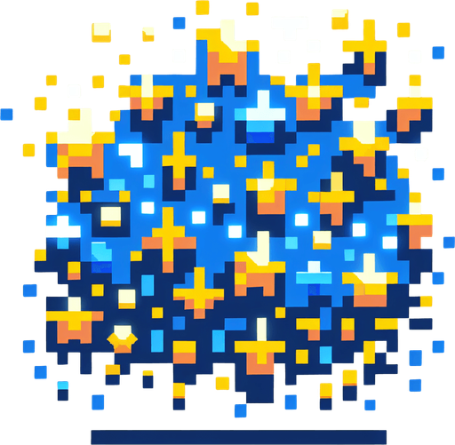 Pixelart. An icon of a a swarm of small yellow and blue stars..
Single Game Texture. In-Game asset. 2d. Blank background. High contrast. No shadows.