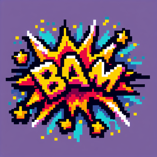 pixel art of bam comic symbol.