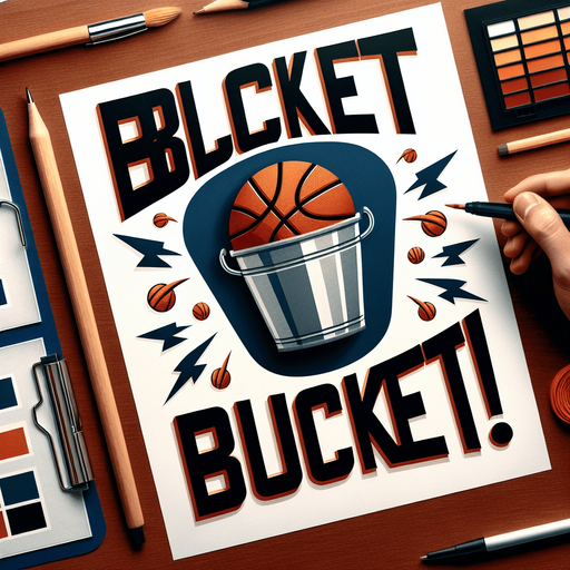 Text anouning "Bucket!".
Basketball. Text only. Tv style ad.